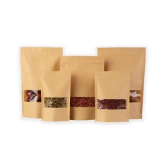 Pungi stand-up cu fereastra si fermoar NATUR - 11x18.50cm - 100 buc.