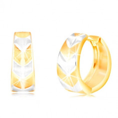 Cercei rotunzi din aur de 14K - cerc cu model &quot;V&quot; mat în două culori