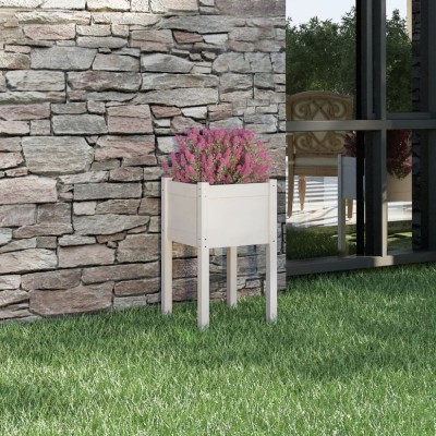 vidaXL Jardinieră de grădină, alb, 40x40x70 cm, lemn masiv de pin 810791 foto