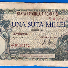 (74) BANCNOTA ROMANIA - 100.000 LEI 1946 (20 DECEMBRIE 1946), FILIGRAN ORIZONTAL