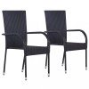 Gossi scaune de exterior, stivuibile, 2 buc., poliratan, negru