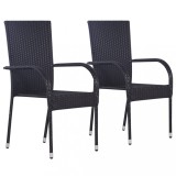 Gossi scaune de exterior, stivuibile, 2 buc., poliratan, negru