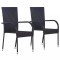 Gossi scaune de exterior, stivuibile, 2 buc., poliratan, negru
