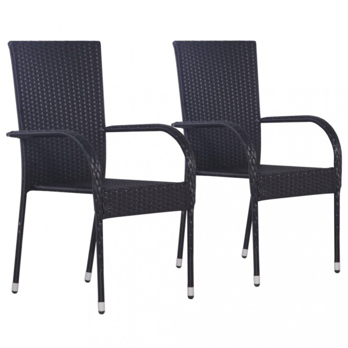 Gossi scaune de exterior, stivuibile, 2 buc., poliratan, negru