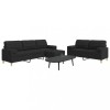 Set Canapele 3 Piese vidaXL, Negru, Textil, Taburet si Perne Decorative, Canapea 2 si 3 Locuri, Confortabil si Durabil