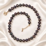Cumpara ieftin Colier Special Plus Fabia Perle Negre de Cultura 11mm, Lungime 50cm, Argint 925 Placat Aur Roz, Made in Italy