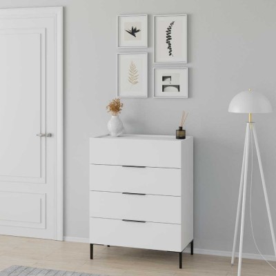Comoda Adore Oryana, 4 sertare, Alb - Nuc, 80 x 104 x 44 cm foto
