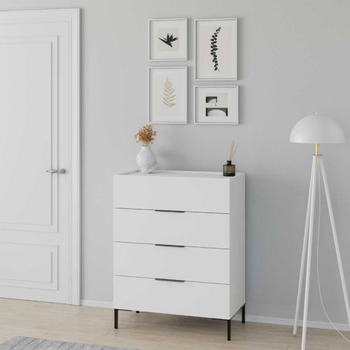 Comoda Adore Oryana, 4 sertare, Alb - Nuc, 80 x 104 x 44 cm