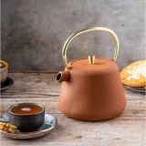 Ceainic din fonta cu strecuratoare, interior emailat, 1l, ruginit cu sclipici, elemente aurii, Kinghoff