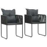 Set 2 Scaune Gradina Gossi Poliratan Negru cu Perne, Exterior, Rezistent UV