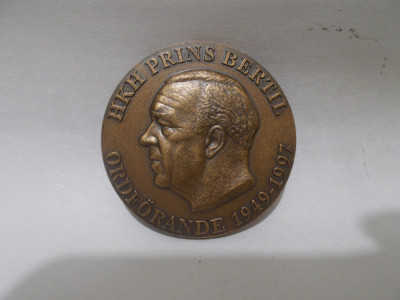 Rara !!! Medalie de bronz , PRINTUL BERTIL Al SUEDIEI , 1949 - 1997 , impecabila foto