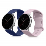 Set 2 curele pentru Huami Amazfit GTR (47mm)/Amazfit GTS 2/Amazfit GTR 3, Kwmobile, Albastru/Roz, Silicon, 58744.02