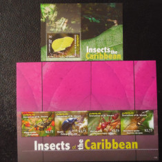 Grenadines of St Vincent-Fauna,insecte-serie completa si bloc ,nestampilate