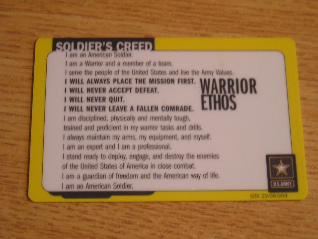B12 49 - Card comercial - tematica militara Soldier&#039;s creed - piesa de colectie