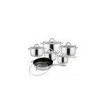 Set 5 Oale Inox cu Capac + Tigaie Marmorata cu Capac Kinghoff, Gri