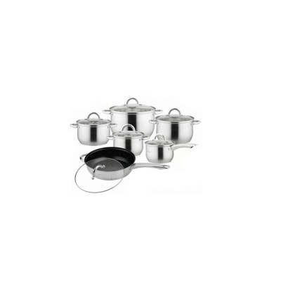 Set de 5 oale din inox cu capac plus o tigaie marmorata cu capac, gri, Kinghoff foto