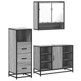 Cumpara ieftin Set mobilier de baie, 3 piese, gri sonoma, lemn prelucrat