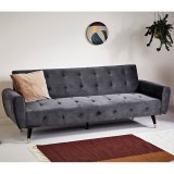 Canapea Extensibila Glamour Gri Inchis, 219 cm, Catifea, Rabatabila Click-Clack, Buzunare Laterale, Arcuri+Spuma