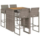 Cumpara ieftin Set bar de gradina 5 piese fara perne Salcam din polirattan gri