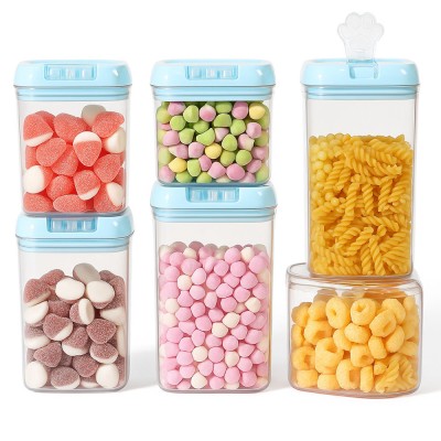 Set 7 recipiente alimente din plastic transparent, capac albastru, 0.5l - 1.9l, organizare bucatarie, cutii depozitare cereale si gustari foto