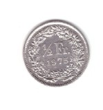Moneda Elvetia 1/2 franc 1975, stare foarte buna, curata, Europa, Nichel