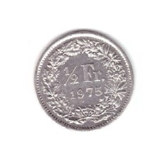 Moneda Elvetia 1/2 franc 1975, stare foarte buna, curata