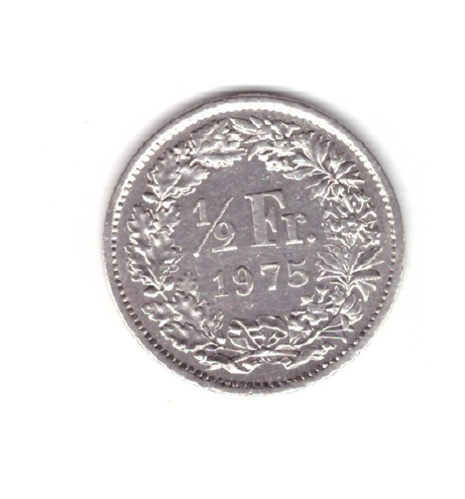 Moneda Elvetia 1/2 franc 1975, stare foarte buna, curata