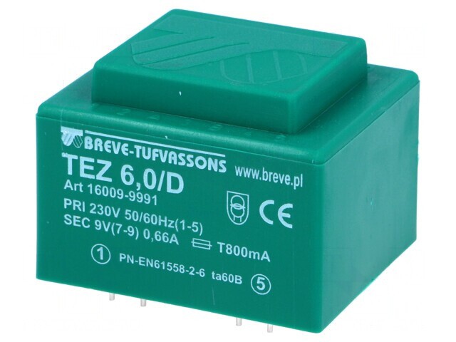 Transformator &Icirc;ncapsulat 6VA 230V 9V PCB
