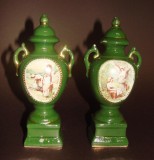 Doua obiecte decorative din portelan englezesc cu scene renascentiste secol 19