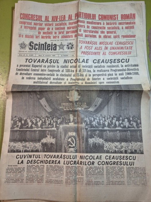 ziarul scanteia 21 noiembrie 1989 - congresul al 14-lea al partidului comunist roman