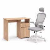 Set de birou Family Pro 100x50x74 cm cu scaun rotativ Flexo, stejar Sonoma - alb