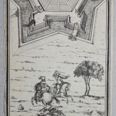 Cavaleri in lupta gravura veche pe hartie manuala