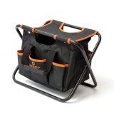 Scaun pliabil 2 in 1 cu geanta pentru scule Handy, portocaliu si negru, 40x29x31cm, 100 kg, 7 compartimente