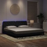 VidaXL Cadru de pat cu lumini LED, negru, 200x200 cm, catifea