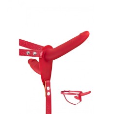 Strap-on Dublu pentru Femei, Silicon, Rosu, 15.5 cm