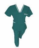 Costum Medical Pe Stil, Turcoaz inchis cu fermoar si cu garnitura Alba, Model Adelina - 4XL, 4XL