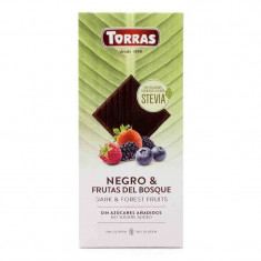 Ciocolata neagra 58% cu fructe de padure cu STEVIA, 125g, Torras