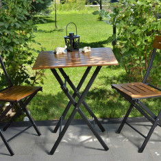 Set mobilier de gradina 3 piese, Valovi, Bistro Set 4, MDF , Nuc / Negru