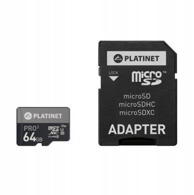 Card microSDXC 64 Gb Platinet Pro 43999 cu adaptor SD clasa 10 UIII 90Mb s foto