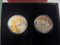 AMS @ - LOT 2 MEDALII STEFAN CEL MARE, MANASTIREA PUTNA, ALIAJ PLACAT CU ARGINT SI AUR, CU CUTIE