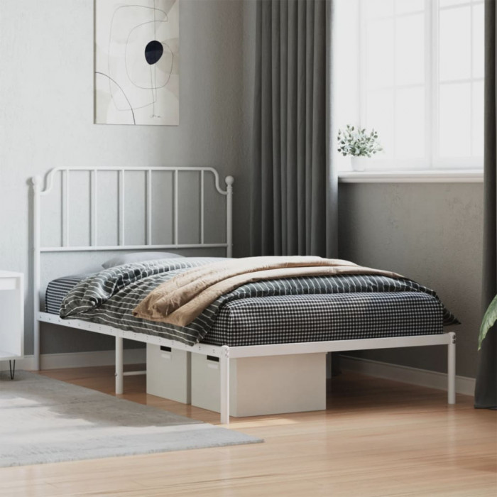 vidaXL Cadru de pat din metal cu tăblie, alb, 107x203 cm