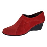 Botine dama rosii din piele naturala intoarsa cu platforme de 5 cm - Mira Velur