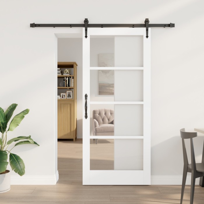 Set Ușa Glisantă vidaXL cu Hardware Alb 78x202 cm Lemn Solid Pin
