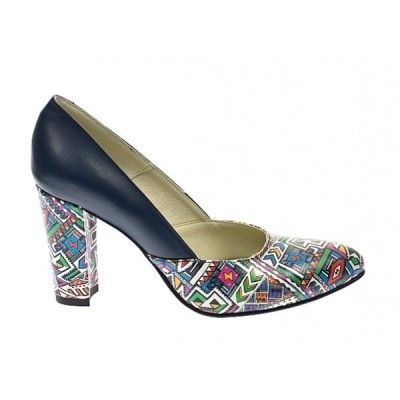 Pantofi dama eleganti din piele naturala bleumarin cu imprimeu, toc 9 cm NAA8BOXCOLOR foto