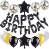 Set baloane Happy Birthday negru si auriu StarHome GiftGalaxy, Hessa