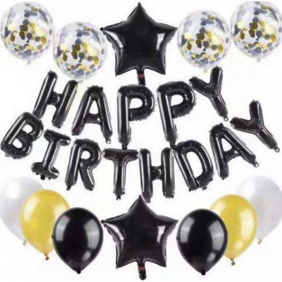 Set baloane Happy Birthday negru si auriu StarHome GiftGalaxy foto