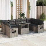 VidaXL Set mobilier de grădină cu perne, 10 piese, gri, poliratan