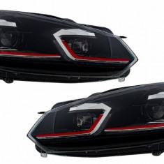 Faruri LED compatibil cu VW Golf 6 VI (2008-2013) Facelift G7.5 GTI Design Rosu Semnalizare Secventiala LHD HLVWG6FR