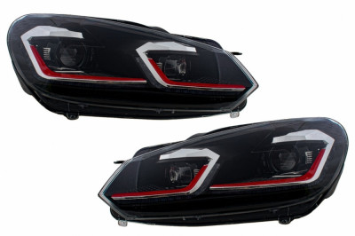 Faruri LED compatibil cu VW Golf 6 VI (2008-2013) Facelift G7.5 GTI Design Rosu Semnalizare Secventiala LHD HLVWG6FR foto