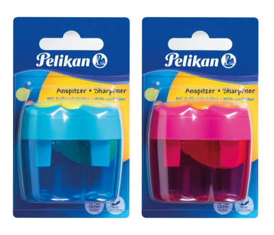 Ascutitoare plastic dubla cu container, diverse culori, 1 bucata/blister foto